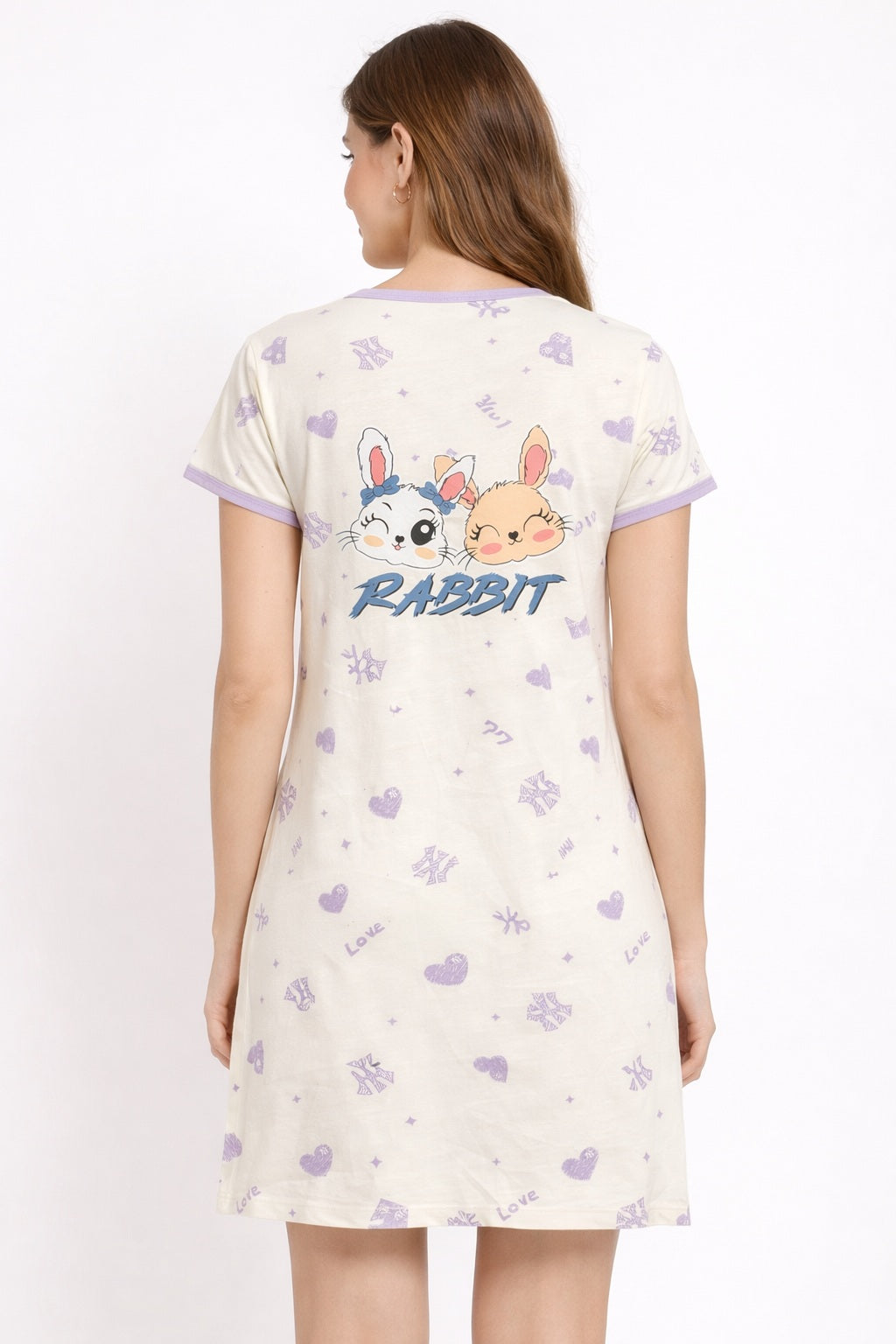 Women's short Nighty, Nightgown, Printed Pattern, Short Sleeve Sleep Dress