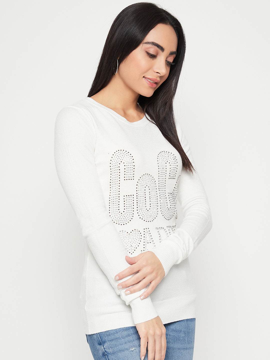 Women Woolen winter full sleeve coco stone print Round Neck top/Sweater