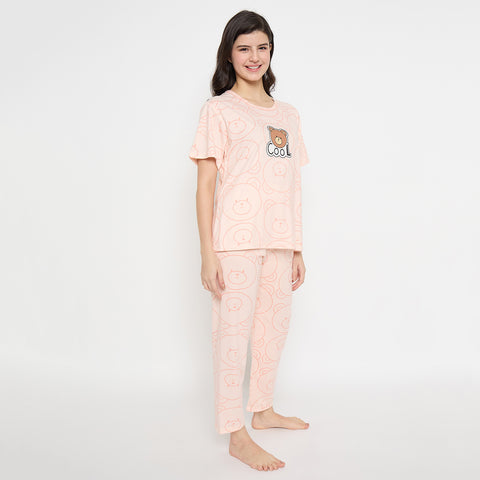 Women's Sleepwear Set, Cotton Pyjama with Short Sleeve T-Shirt,Loungewear
