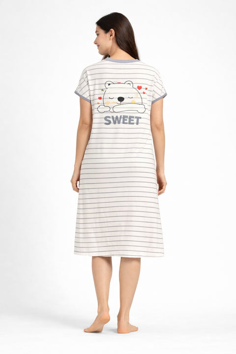 Women's short Nighty, Nightgown, Printed Pattern, Short Sleeve Sleep Dress