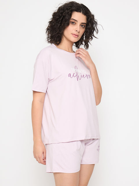 Women's Cotton Loungewear Set, Short Sleeve T-Shirt and Shorts, Light Purple