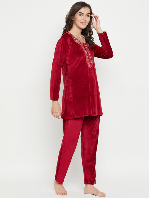 Women Woolen|Winter Velvet Kurti & Pajama Set|kashmiri design kurti set