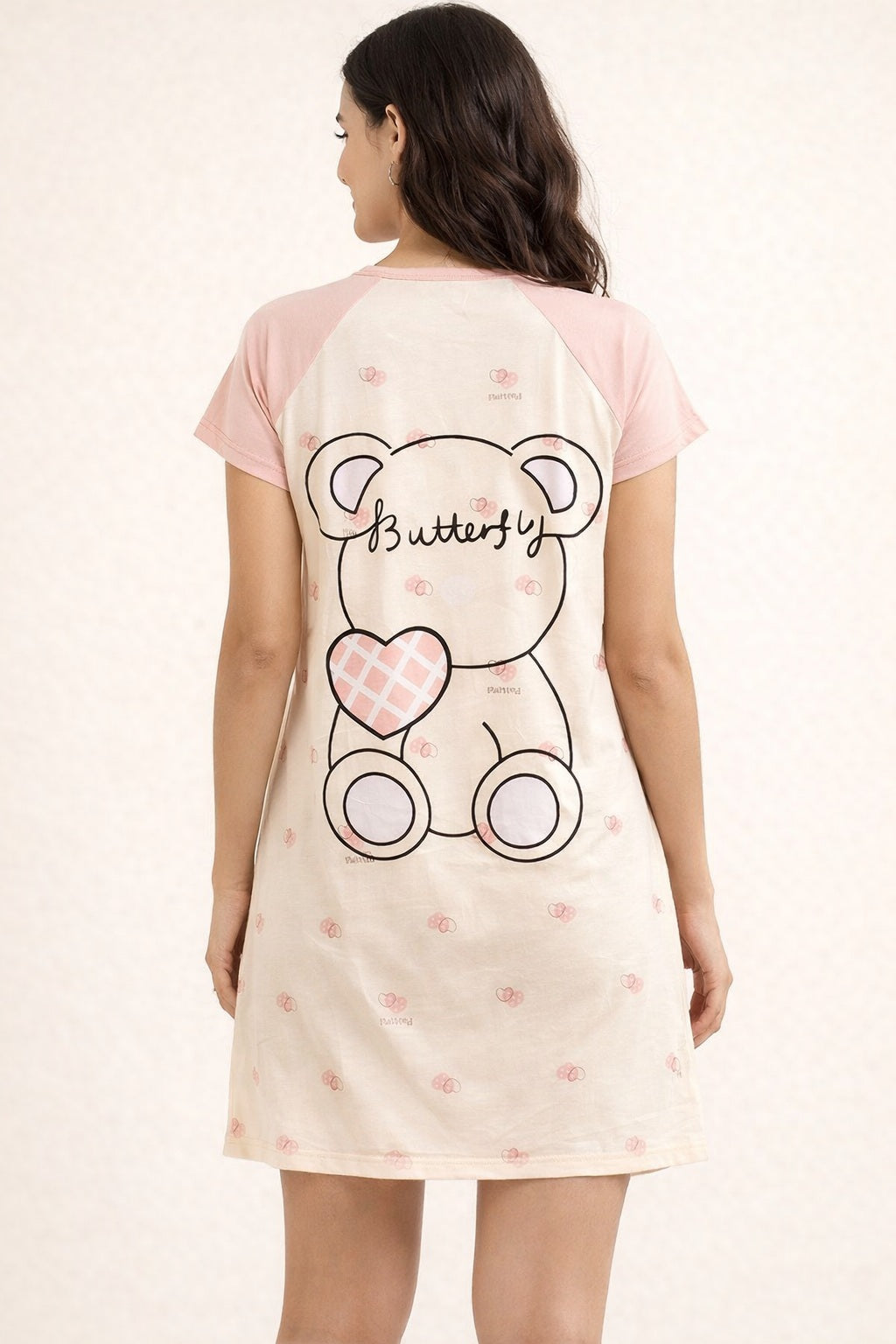 Women's short Nighty, Nightgown, Printed Pattern, Short Sleeve Sleep Dress