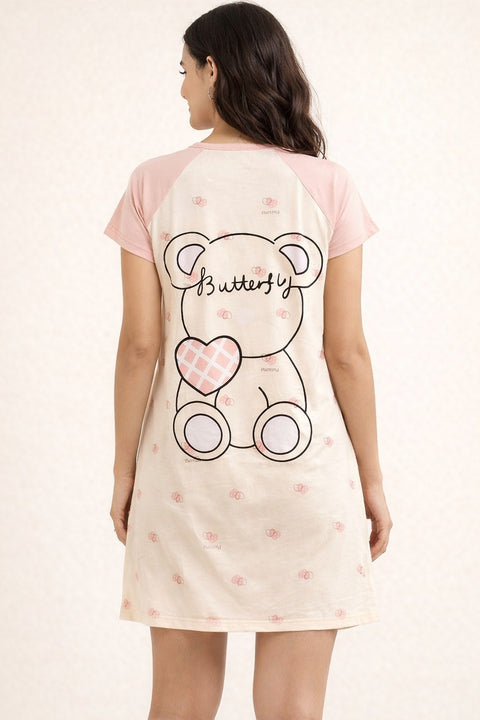 Women's short Nighty, Nightgown, Printed Pattern, Short Sleeve Sleep Dress