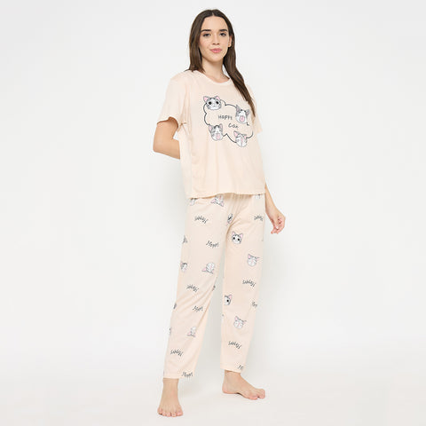 Camey Ladies Night Suit – Soft & Stylish Sleepwear for Women |Women's Printed Pyjama Set, Short Sleeve T-Shirt and Trousers, women nightsuit, Loungewear Set
