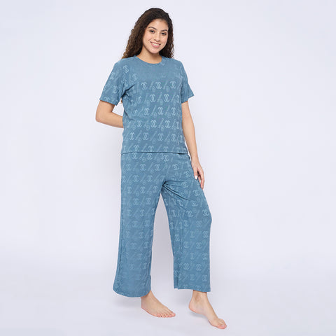 Top and Pyjama Set for Women Nightwear, Blue