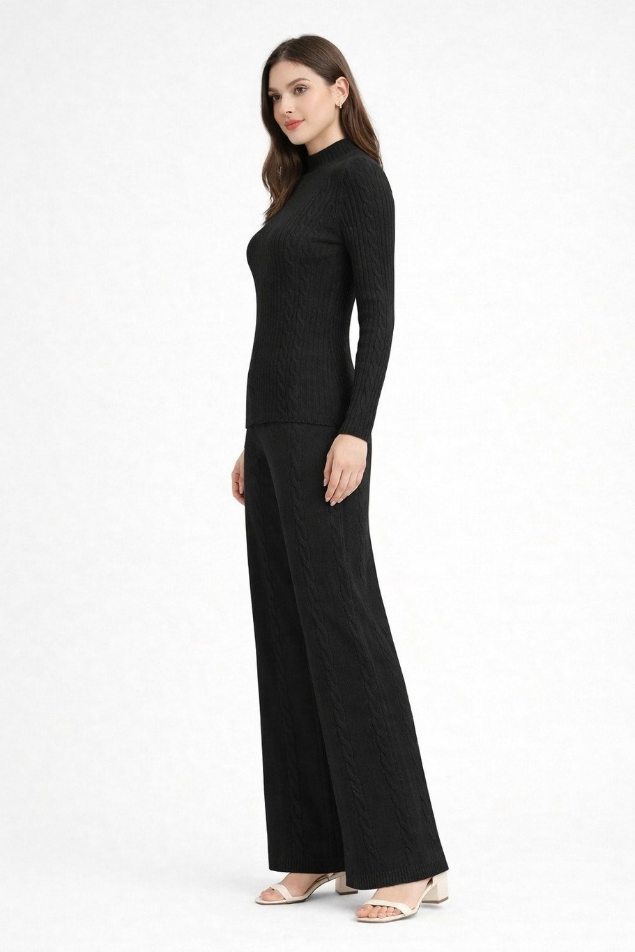 Camey Women Woolen Lounge Wear Set | Full Sleeve with Wide Leg Pants | Soft Warm Winter Co-Ord Set