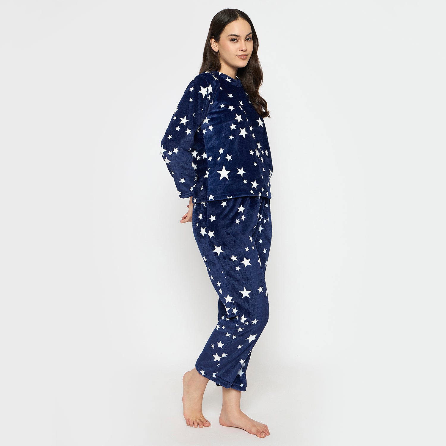 Women's Printed Full Sleeve Round Neck Top and Pajama Pants with 1 side Pockets