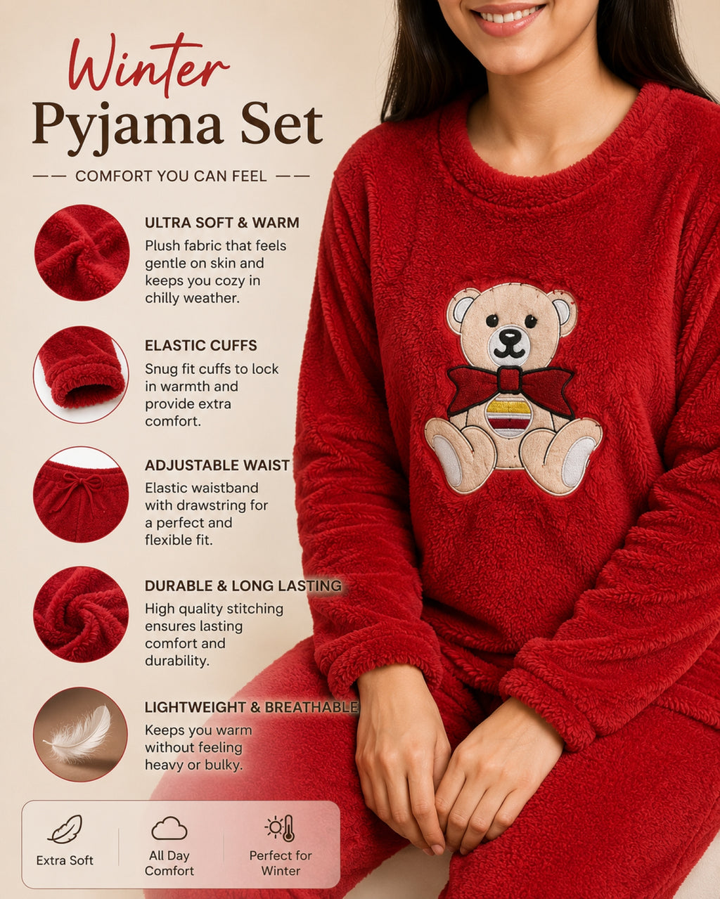 Camey Women Printed Winter Full Sleeve Top and Pajama Set