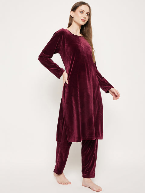 Women Woolen|Winter Corduroy Kurti & Pajama Set