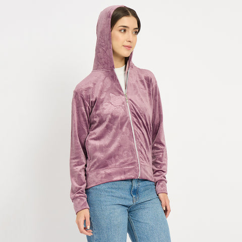 Women’s Floral Textured Zip-Up Hooded Sweatshirt