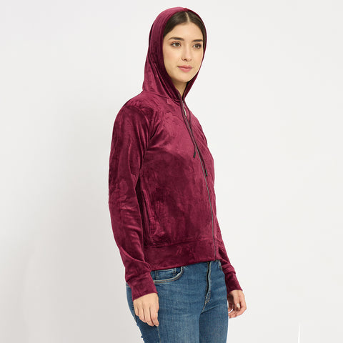 Women’s Floral Textured Zip-Up Hooded Sweatshirt