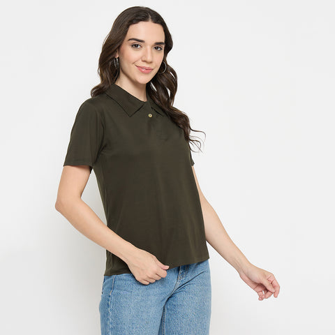 Camey Printed T-Shirts for Ladies – Fashion Meets Comfort | Women Classic Short Sleeve Polo T-Shirt, Collared Neck