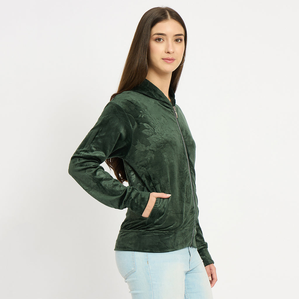 Women’s Floral Textured Zip-Up Hooded Sweatshirt