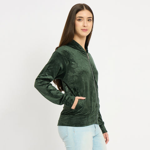 Women’s Floral Textured Zip-Up Hooded Sweatshirt
