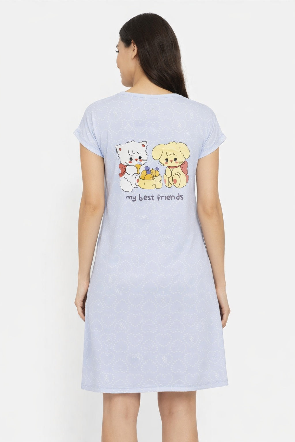 Women's short Nighty, Nightgown, Printed Pattern, Short Sleeve Sleep Dress
