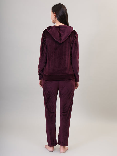 Women's Winter Full Sleeve Top and Pajama Pants Regular Fit Night Suit Hooded Top and Pyjama Set Ladies Night Dress