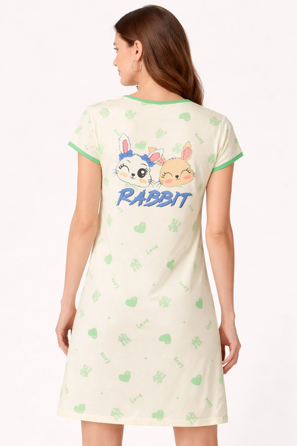 Women's short Nighty, Nightgown, Printed Pattern, Short Sleeve Sleep Dress