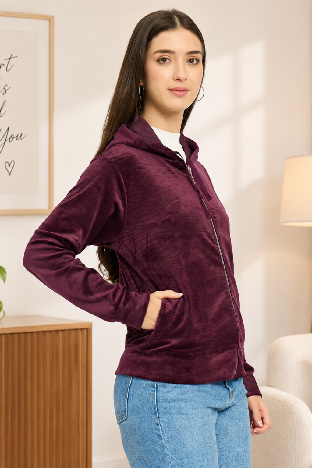 Women’s Whale Textured Zip-Up Hooded Sweatshirt