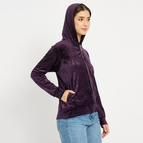 Women’s Floral Textured Zip-Up Hooded Sweatshirt