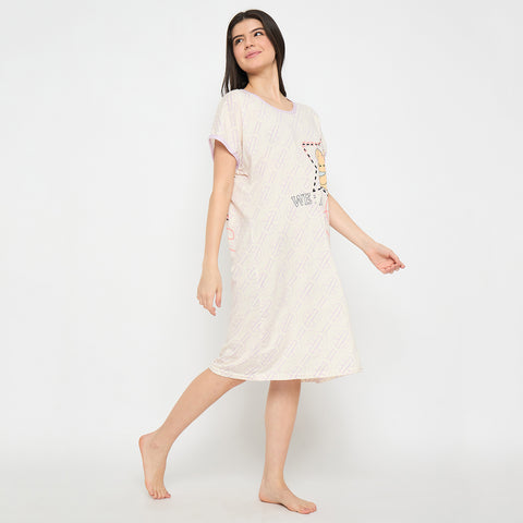 Women's short Nighty, Nightgown, Printed Pattern, Short Sleeve Sleep Dress
