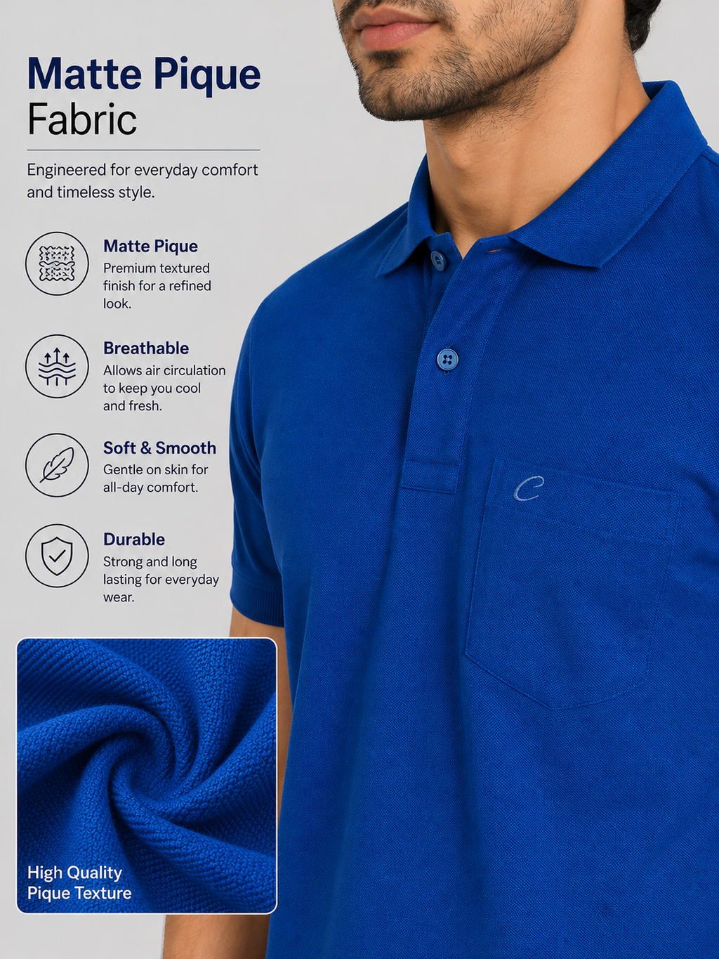 Purchase Camey Men's Cotton Tees – Light, Long-Lasting Wear | Camey Men's Cotton Matte Polo Collar T-Shirt
