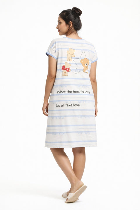 Women's short Nighty, Nightgown, Printed Pattern, Short Sleeve Sleep Dress