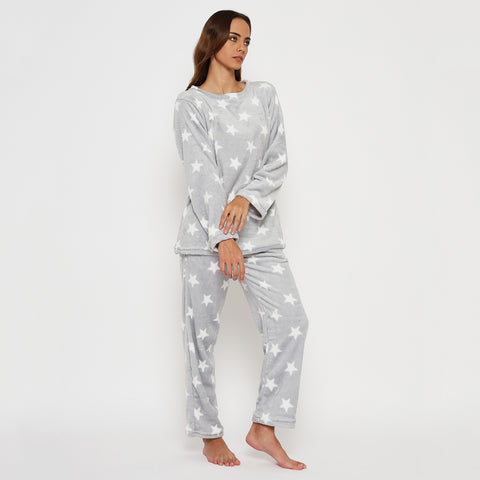 Women's Printed Full Sleeve Round Neck Top and Pajama Pants with Pockets