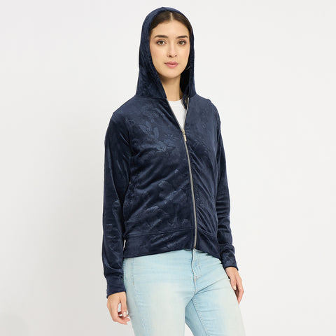 Women’s Floral Textured Zip-Up Hooded Sweatshirt