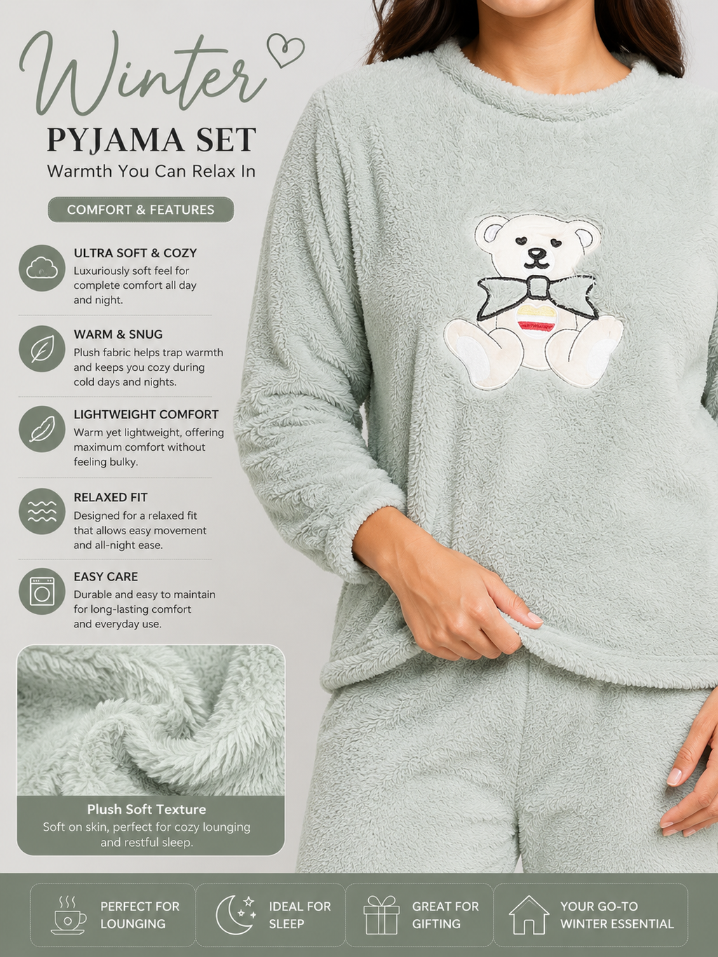 Camey Women Printed Winter Full Sleeve Top and Pajama Set