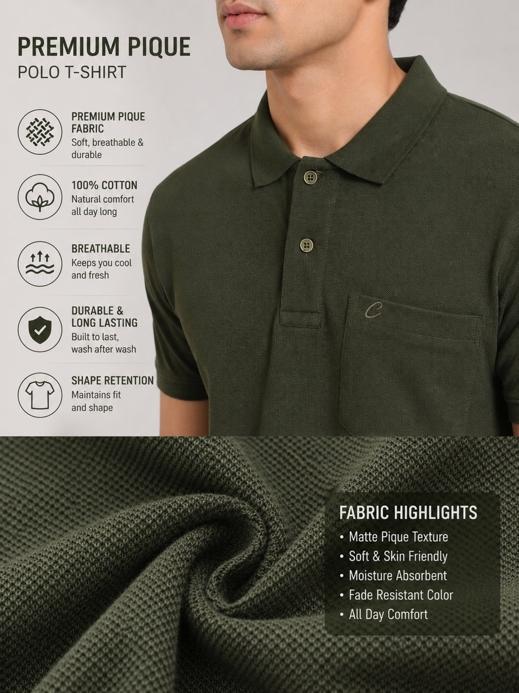 Men's Cotton Matte Polo Collar T-Shirt