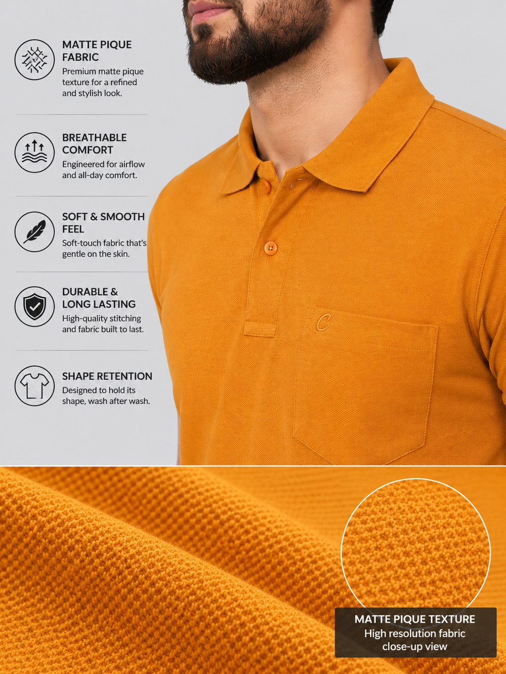 Men's Polo T-Shirt | Regular Fit Matty Fabric | Half Sleeve Collar Neck Casual Polo Tee with Chest Pocket | T-Shirt for Men