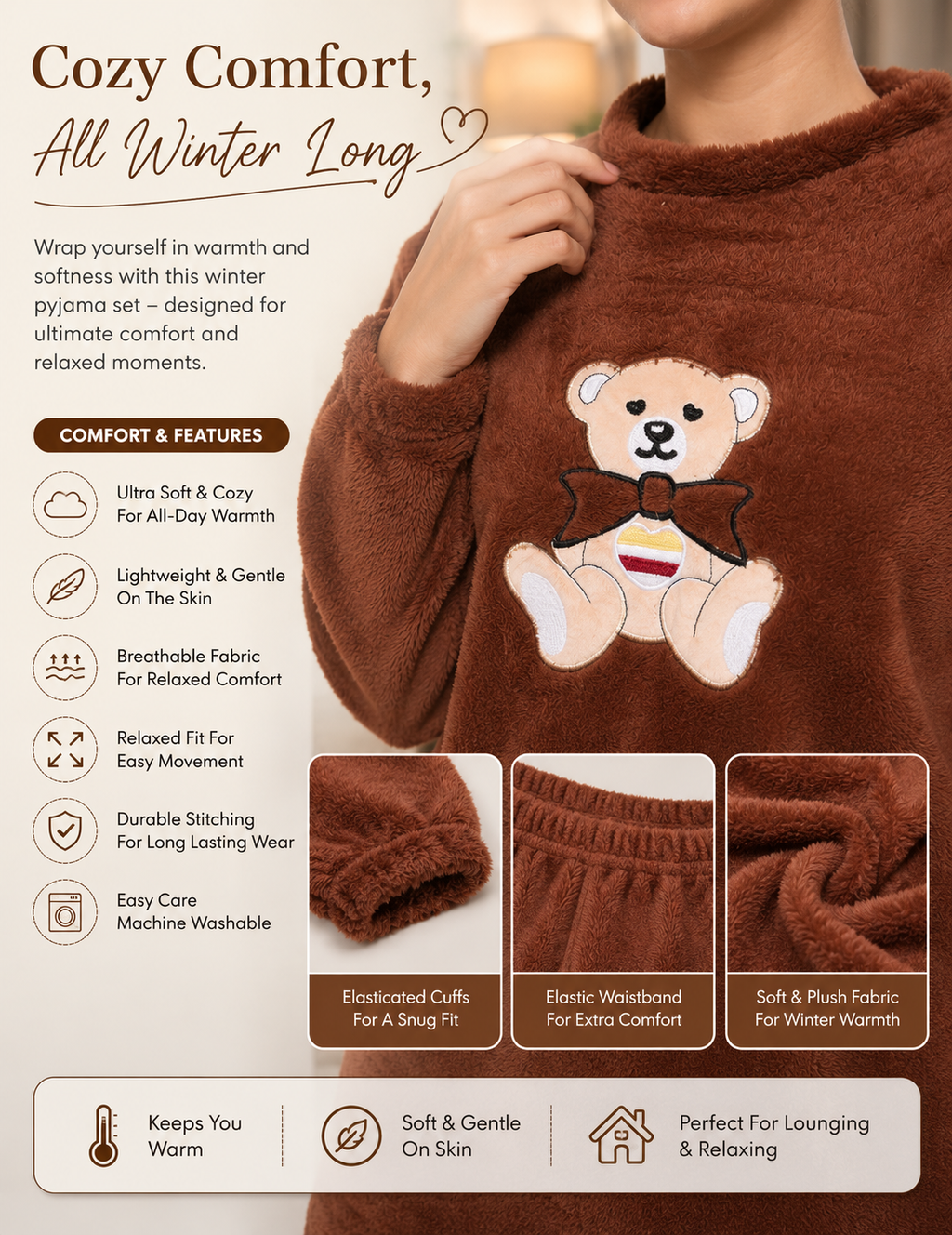 Camey Women Printed Winter Full Sleeve Top and Pajama Set