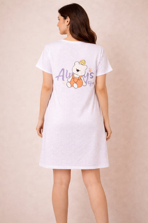 Women's short Nighty, Nightgown, Printed Pattern, Short Sleeve Sleep Dress