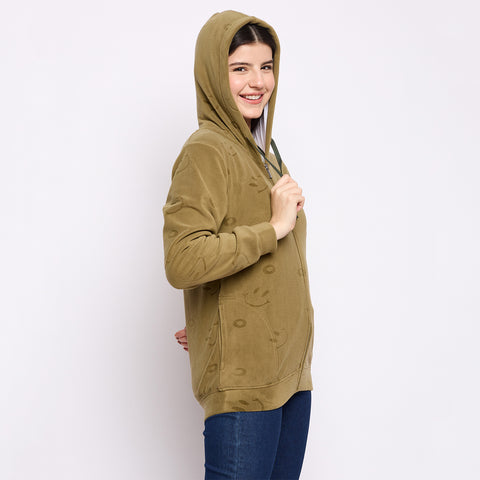 Women’s Embossed Fabric Auli Laser Cut Pattern Hoodie Sweatshirt – Full Sleeve, Zipper Front