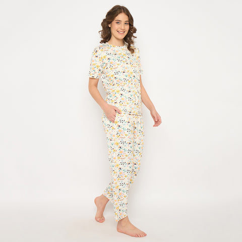 Camey Night Suit – Ideal Fit for Calm Women's Sleep | Women's Printed Pyjama Set, Yellow