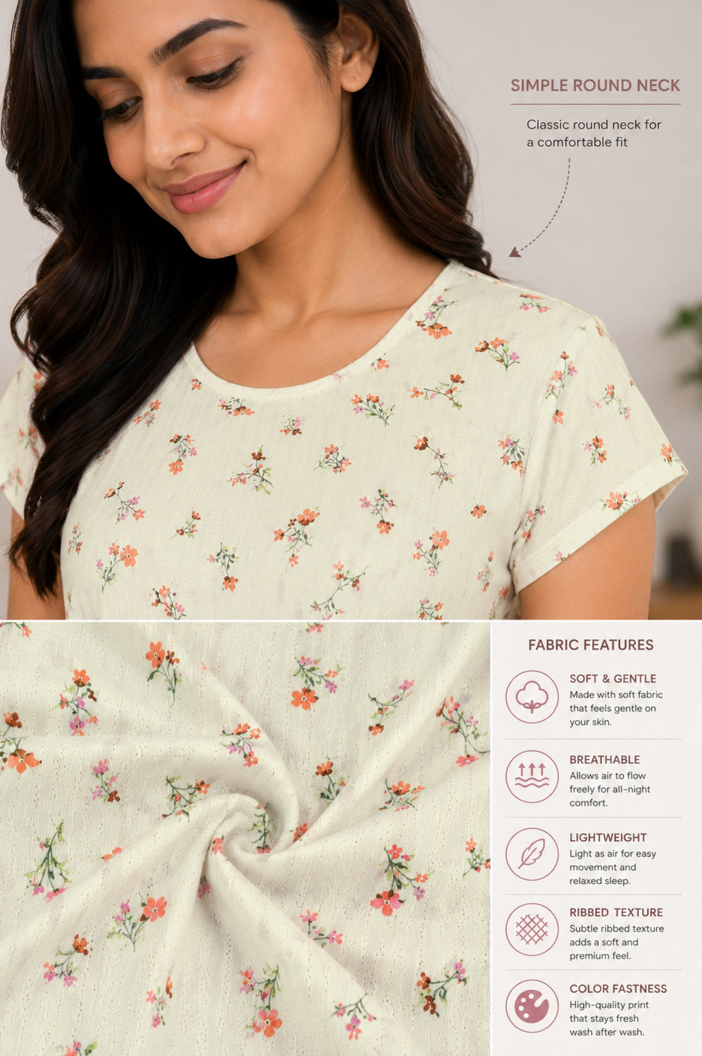 Women’s Knee Length Nighty | Soft Comfortable Sleepwear | Cap Sleeve Short Night Dress