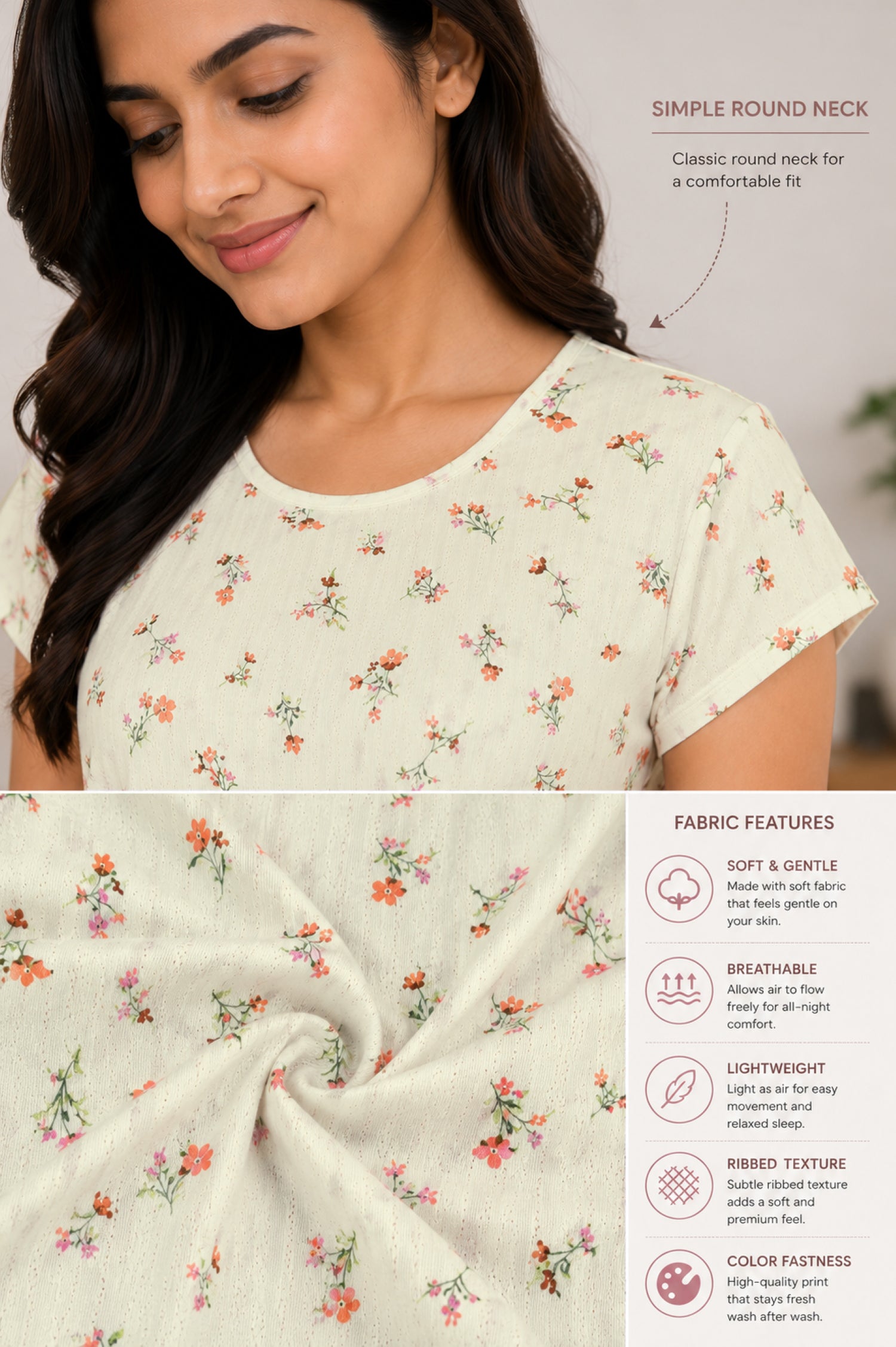 Women’s Knee Length Nighty | Soft Comfortable Sleepwear | Cap Sleeve Short Night Dress