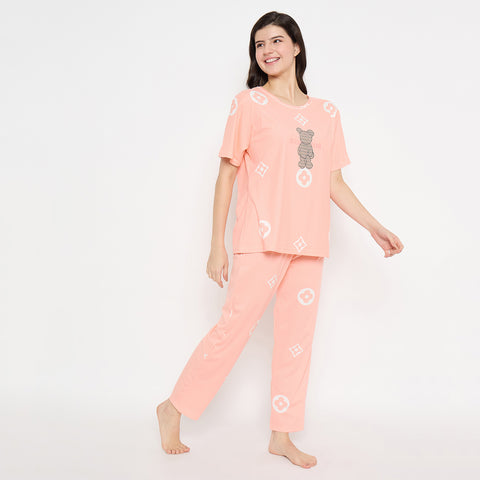 Women's Sleepwear Set, Cotton Pyjama with Short Sleeve T-Shirt,Loungewear