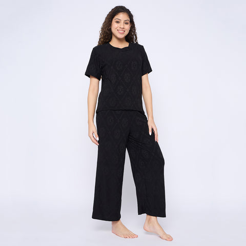 Top and Pyjama Set for Women Nightwear, Black