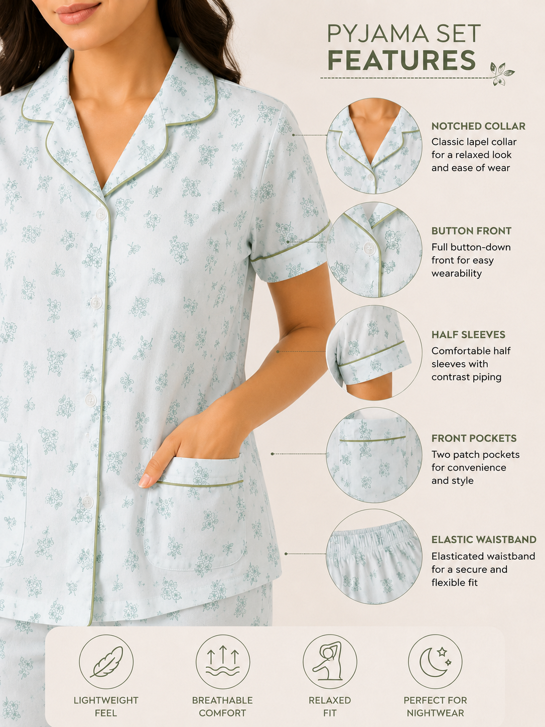 Women Night Suit | Women Sleepwear Set | Ladies Nightwear | Front Open Pyjama Set