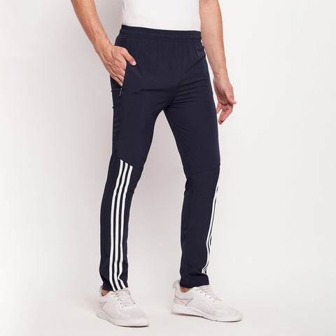 Men Striped Running Track Pants with Zipper Pocket