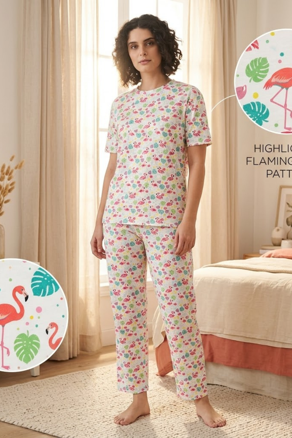 Camey Women Night Suit – Soft Cotton Printed Nightwear Set | Stylish Night Suit for Women & Pyjama Set, White