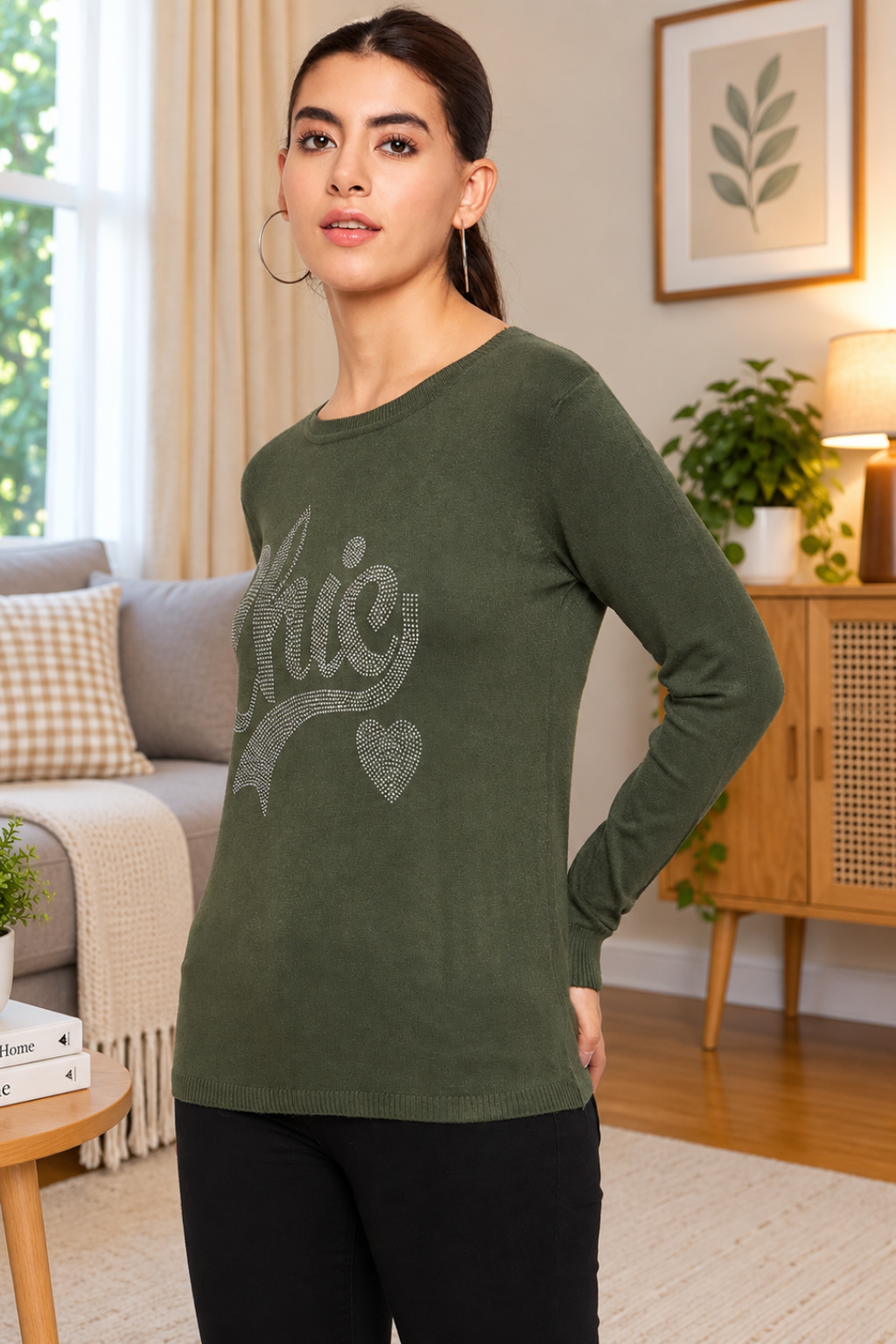 Women Woolen winter full sleeve stone print Round Neck top | Sweater