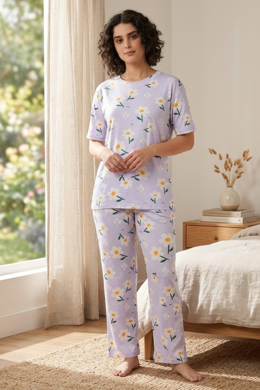 Camey Women Night Suit – Soft Floral Printed Nightwear Set | Stylish Night Suit for Women