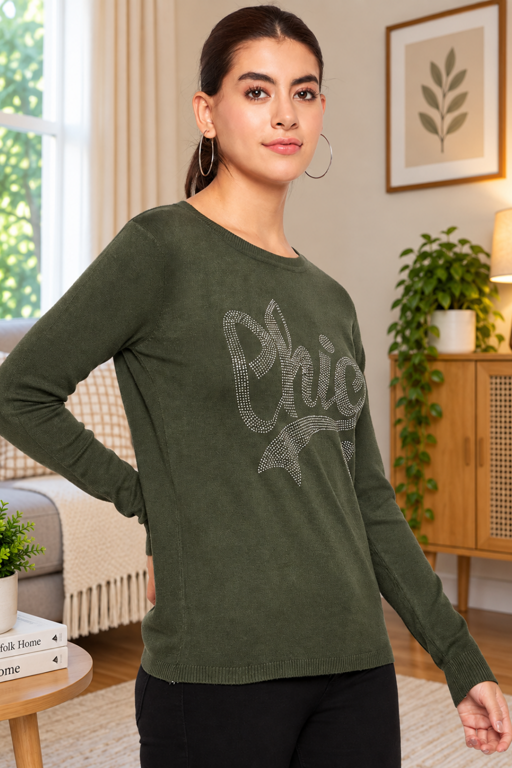 Women Woolen winter full sleeve stone print Round Neck top | Sweater