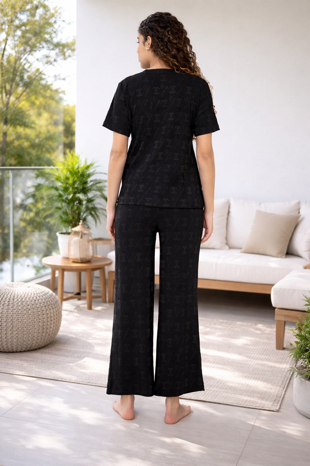 Top and Pyjama Set for Women Nightwear, Black