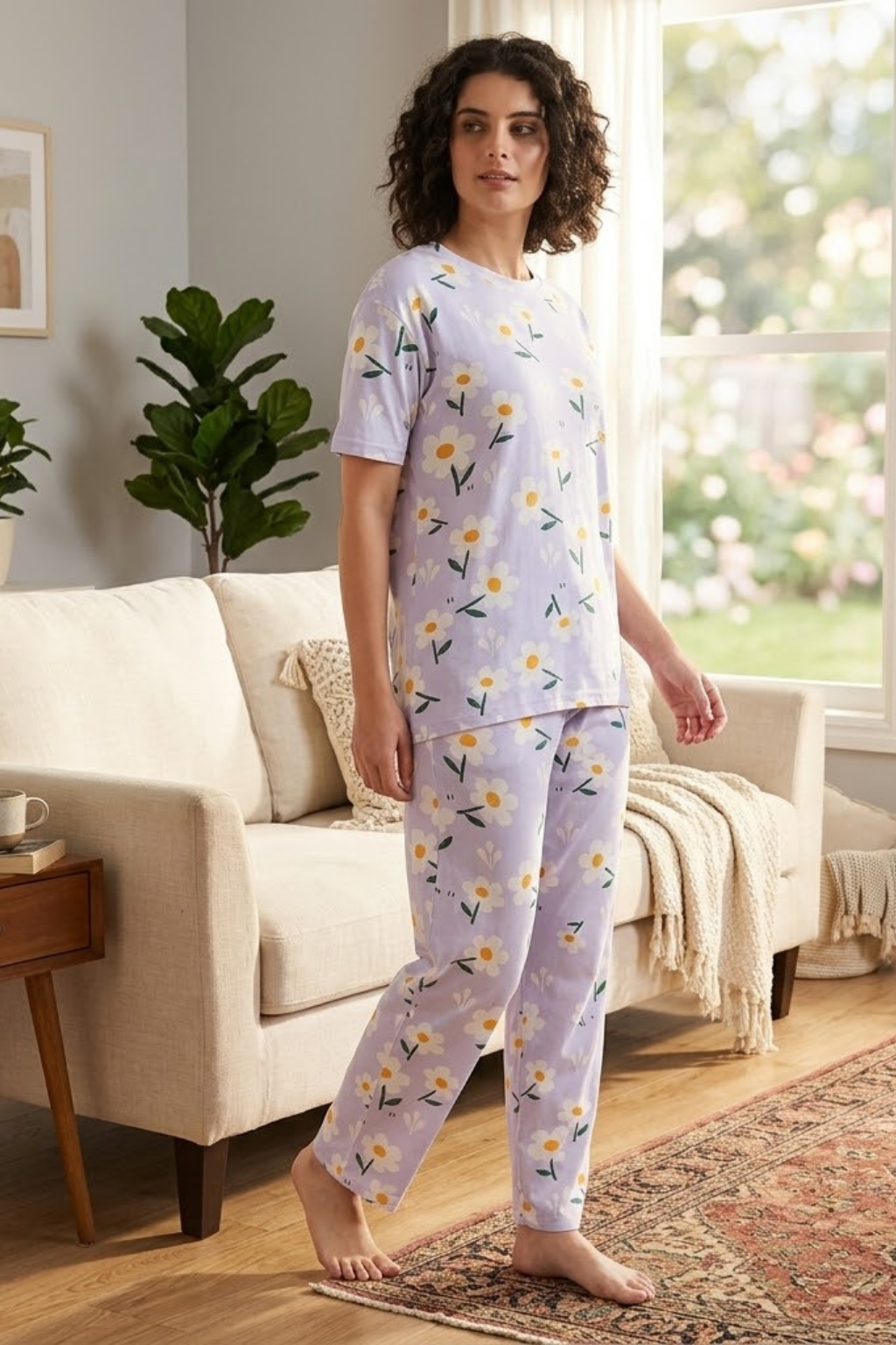 Camey Women's Night Suit – Fashionable Designs for Everyday Comfort | Women's Printed Pyjama Set, Lavender