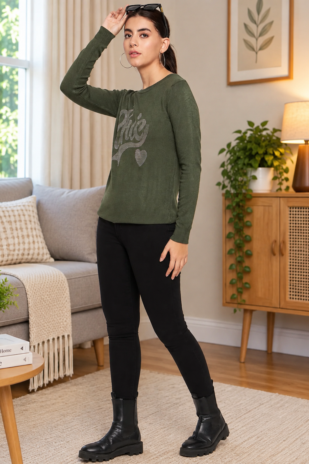 Women Woolen winter full sleeve stone print Round Neck top | Sweater