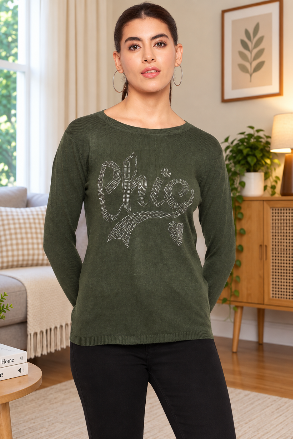 Women Woolen winter full sleeve stone print Round Neck top | Sweater